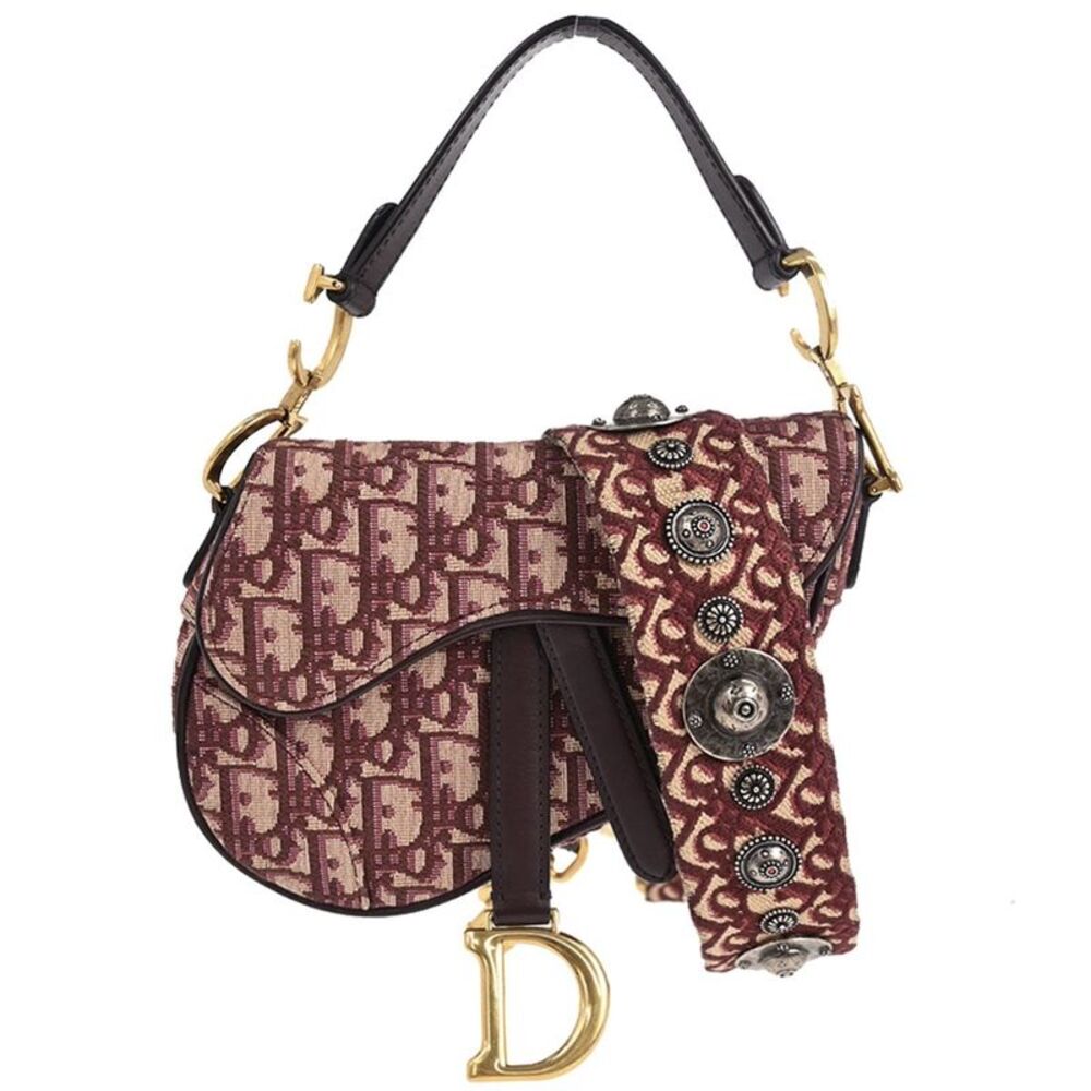 Christian Dior Saddle Logo Embroidered Canvas Burgundy Canvas Handbag